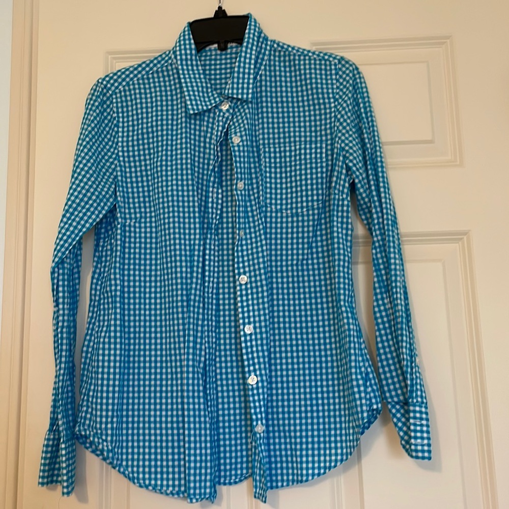 Blue and white checkered button down. Ellen Tracy, size S. Great condition.